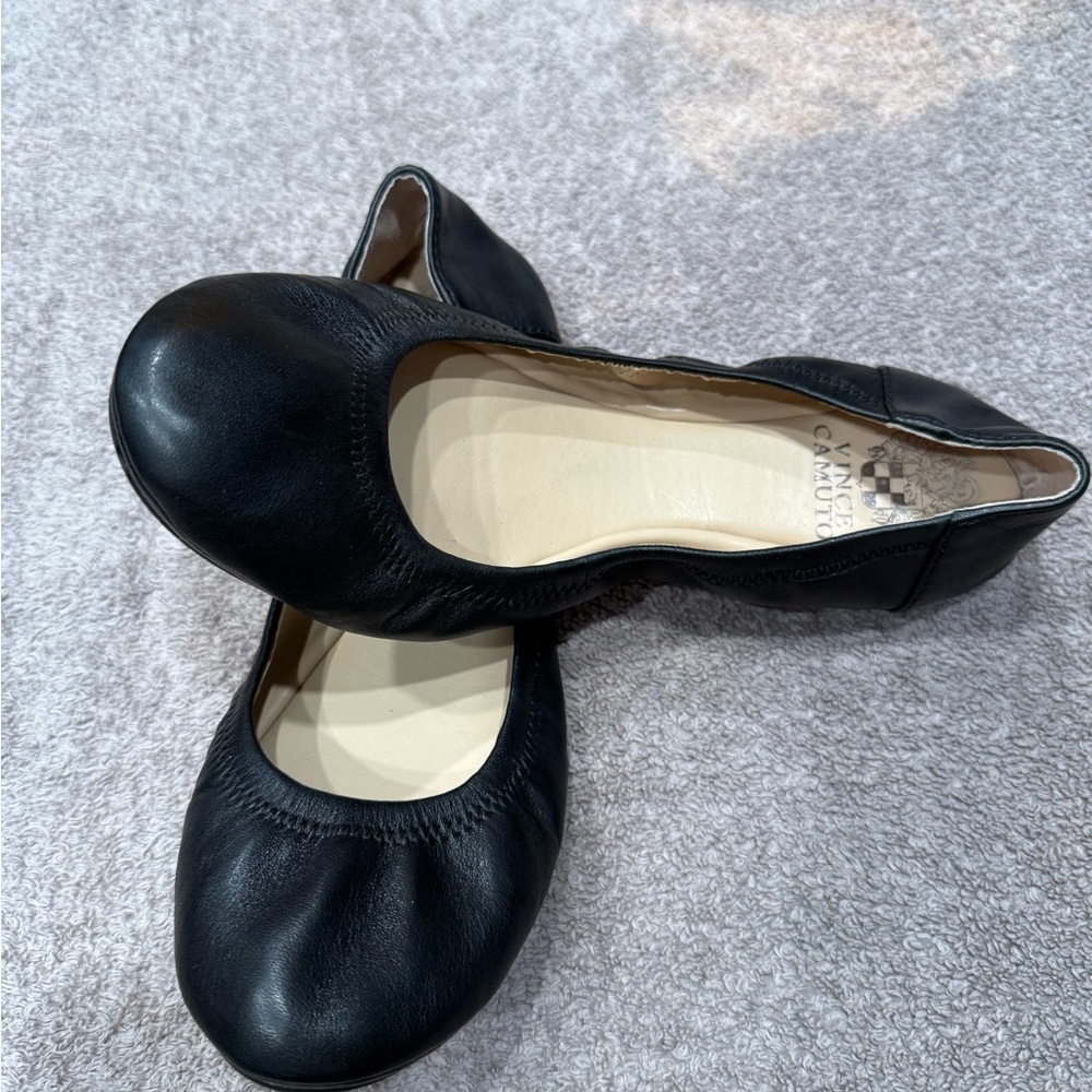 Vincent Camino Black Leather Women's Ballet Flats Size 7.5